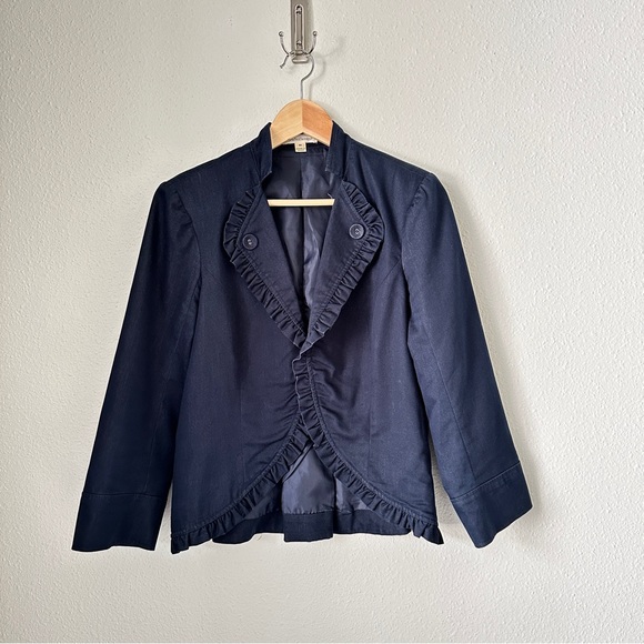 JPR Dark Blue Ruffled Blazer Jacket S: M - Whimsigoth Transitional Y2K - Picture 2 of 9